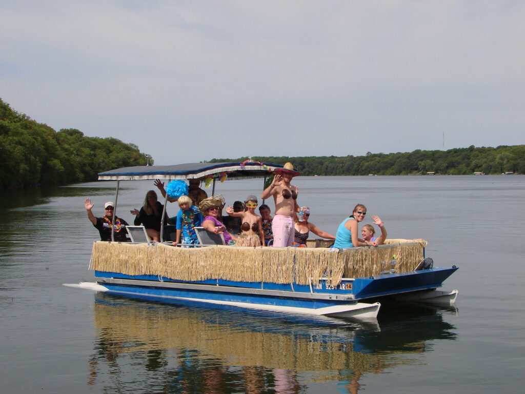 Family fun on the decorated pontoon